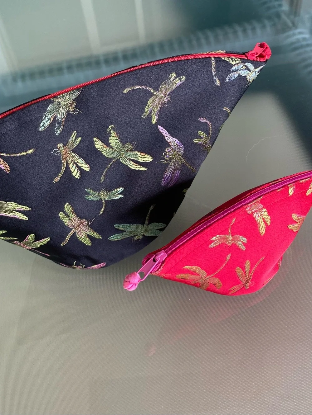 SHANGHAI TANG — 2 Silk Dragonfly Zip Cosmetics bags- Red and Black, silk NWOT ♥️